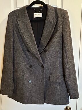 Babaton wool-blend Charcoal Herringbone Double-Breasted Blazer - size 6